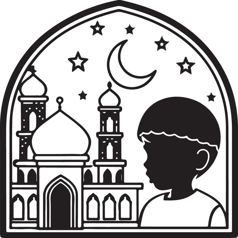 White Background Ramadan Silhouette with Crescent Moon vector