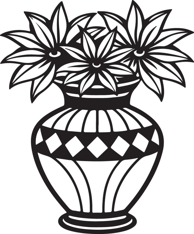 Coloring Page Featuring Elegant Flower Vase Silhouette vector