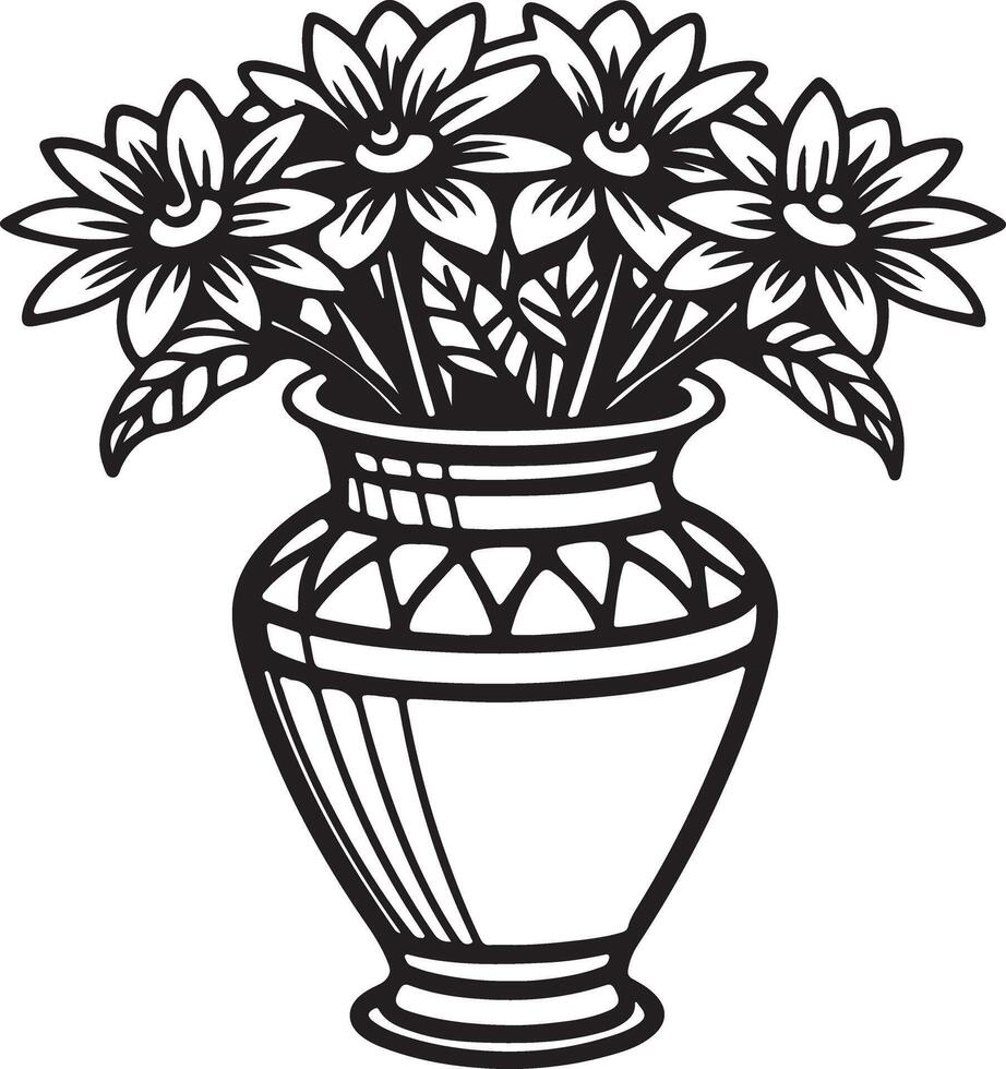 Elegant Vase with Flowers Silhouette for Coloring vector