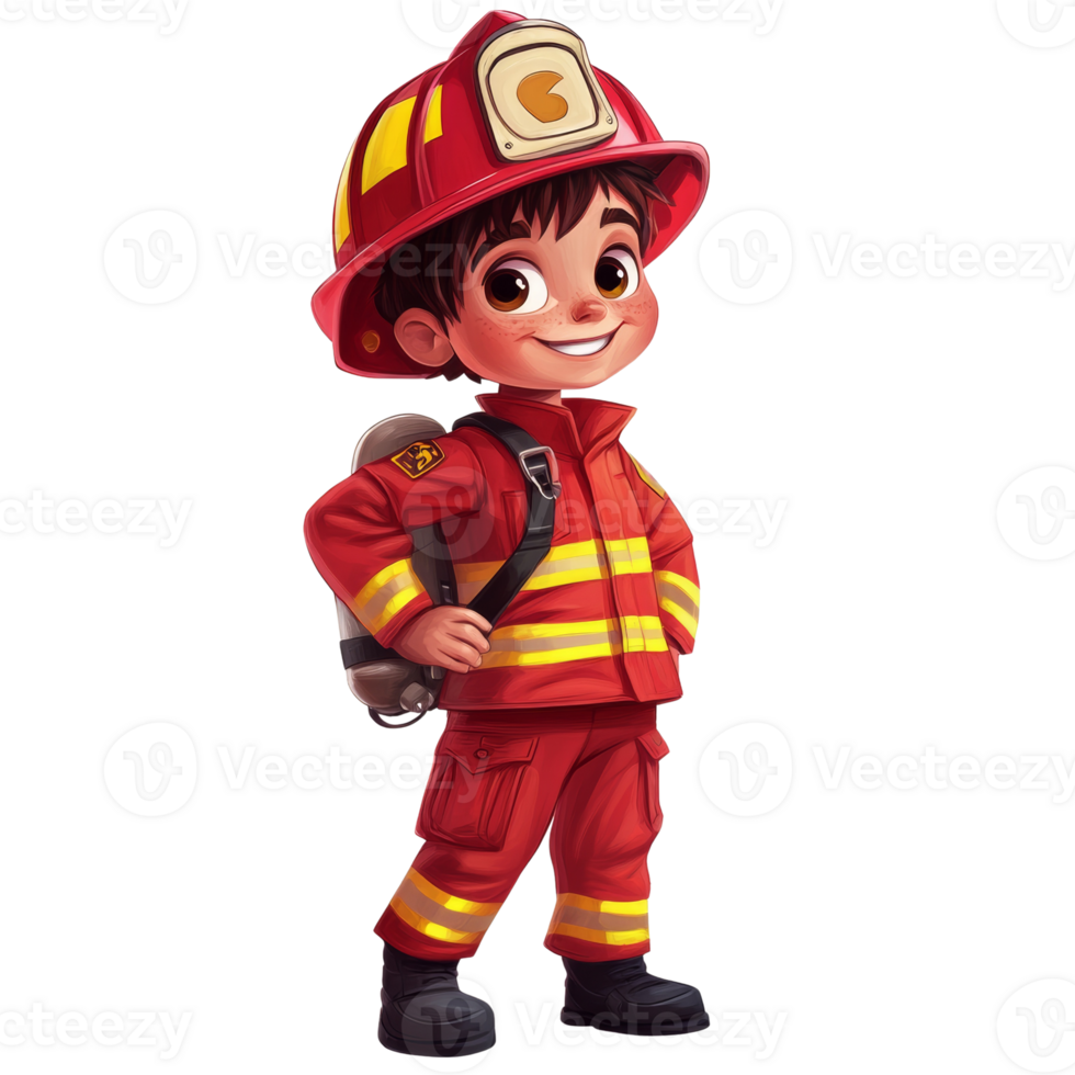 A smiling young boy dressed as a firefighter png