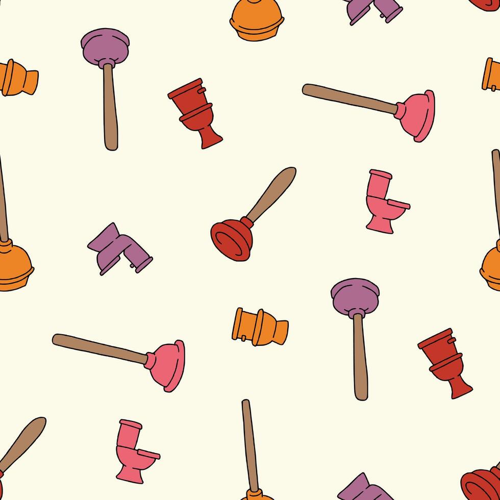 Plunger Toilet Cleaning Seamless Pattern illustration Design vector