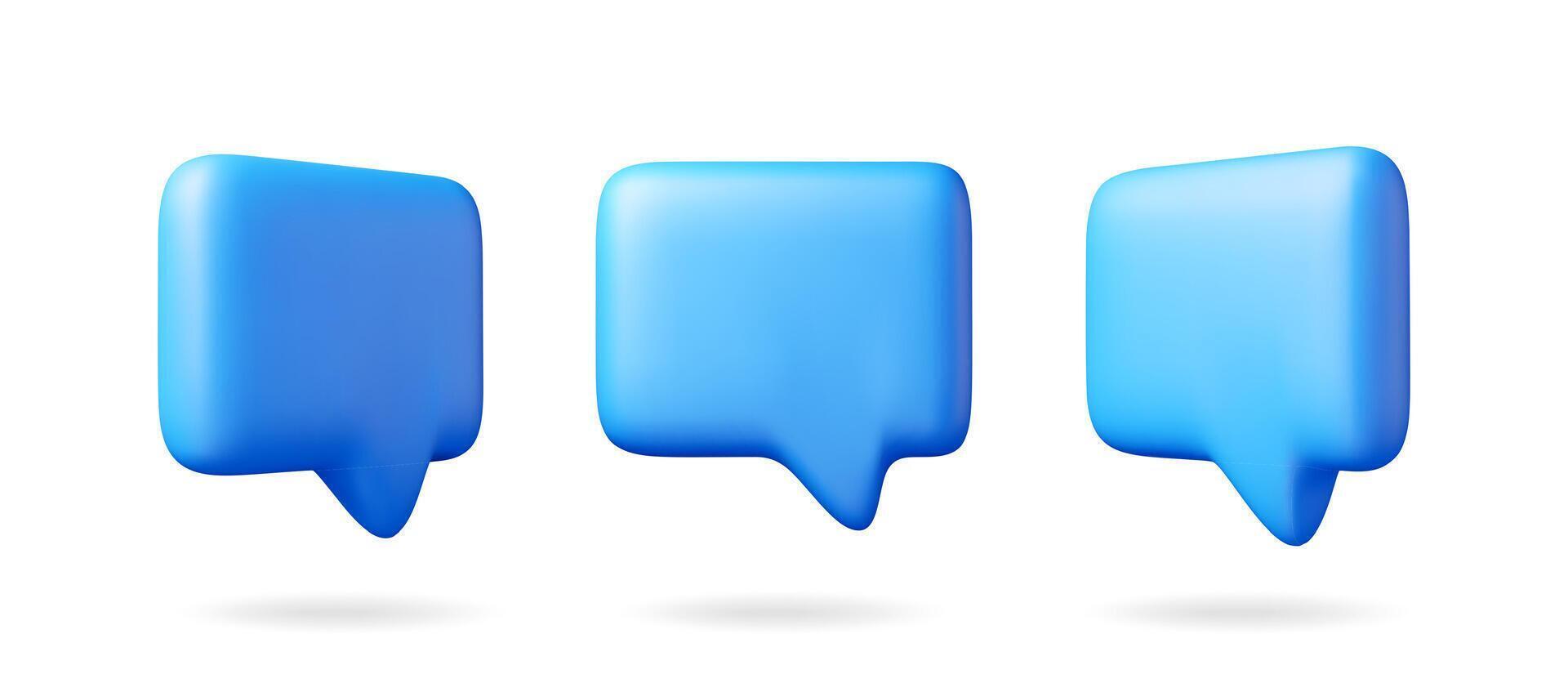 3D blue blank speech bubble set isolated on white. Render collection of chat balloon pin. Notification shape mockup. Communication, web, social network media, app button. vector