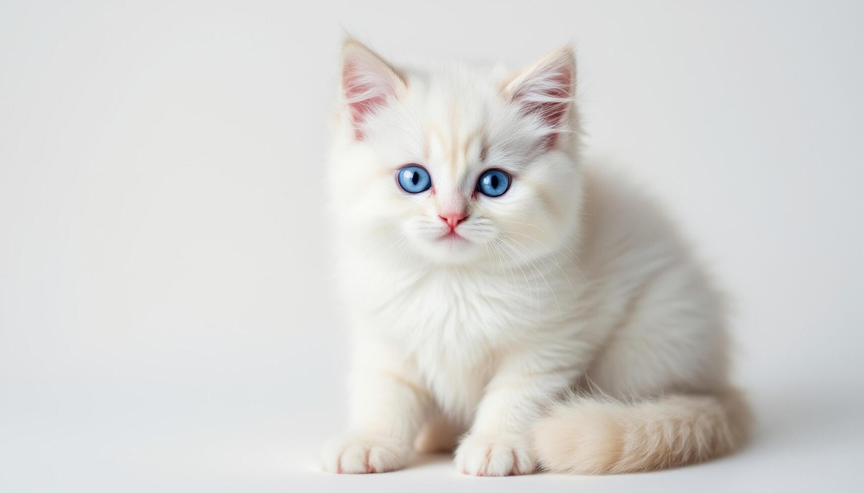 Adorable Ragdoll Kitten Serene White Fur, Captivating Blue Eyes photo