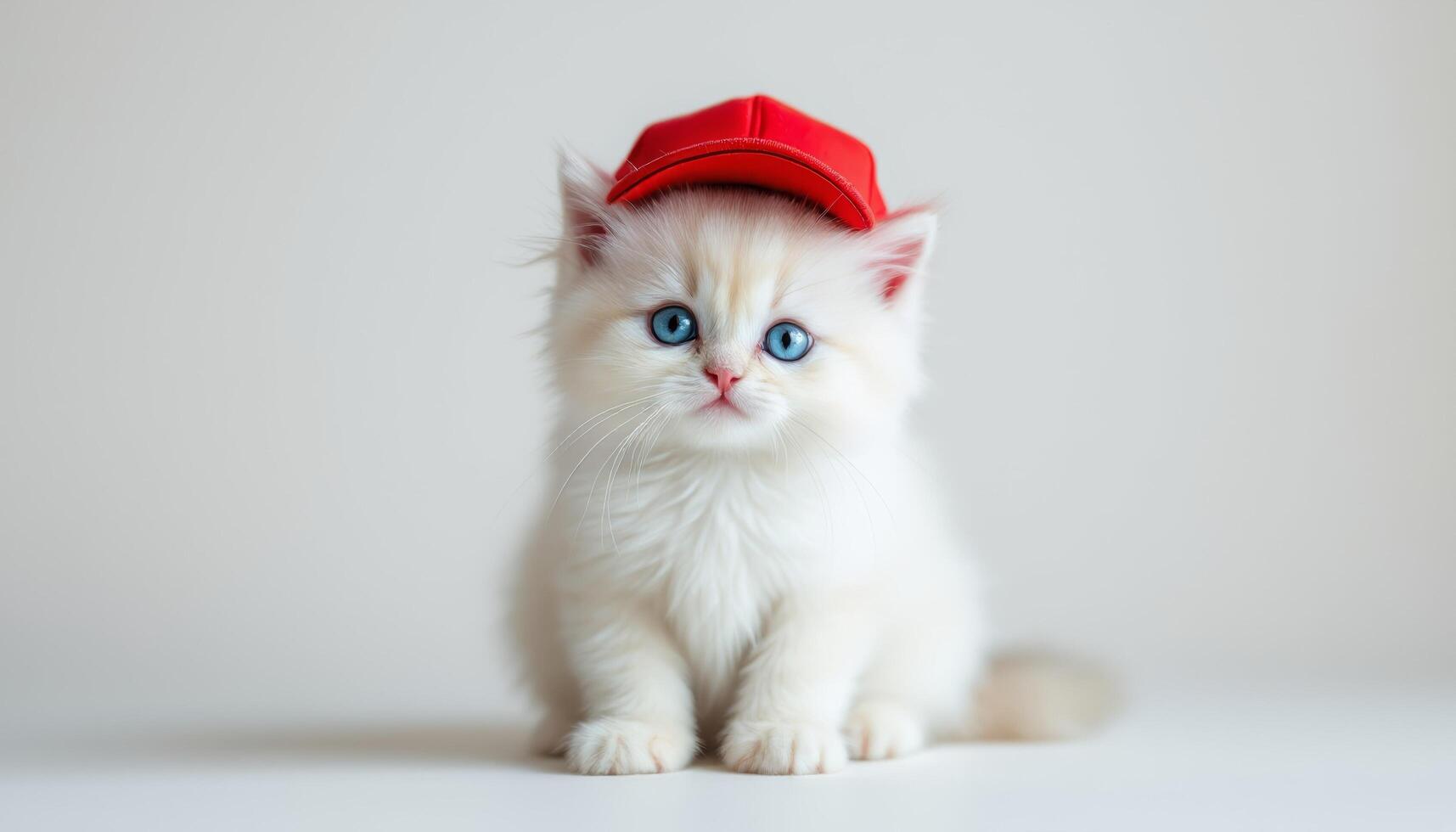 Adorable Kitten in Red Cap A Charming, Whimsical Portrait photo