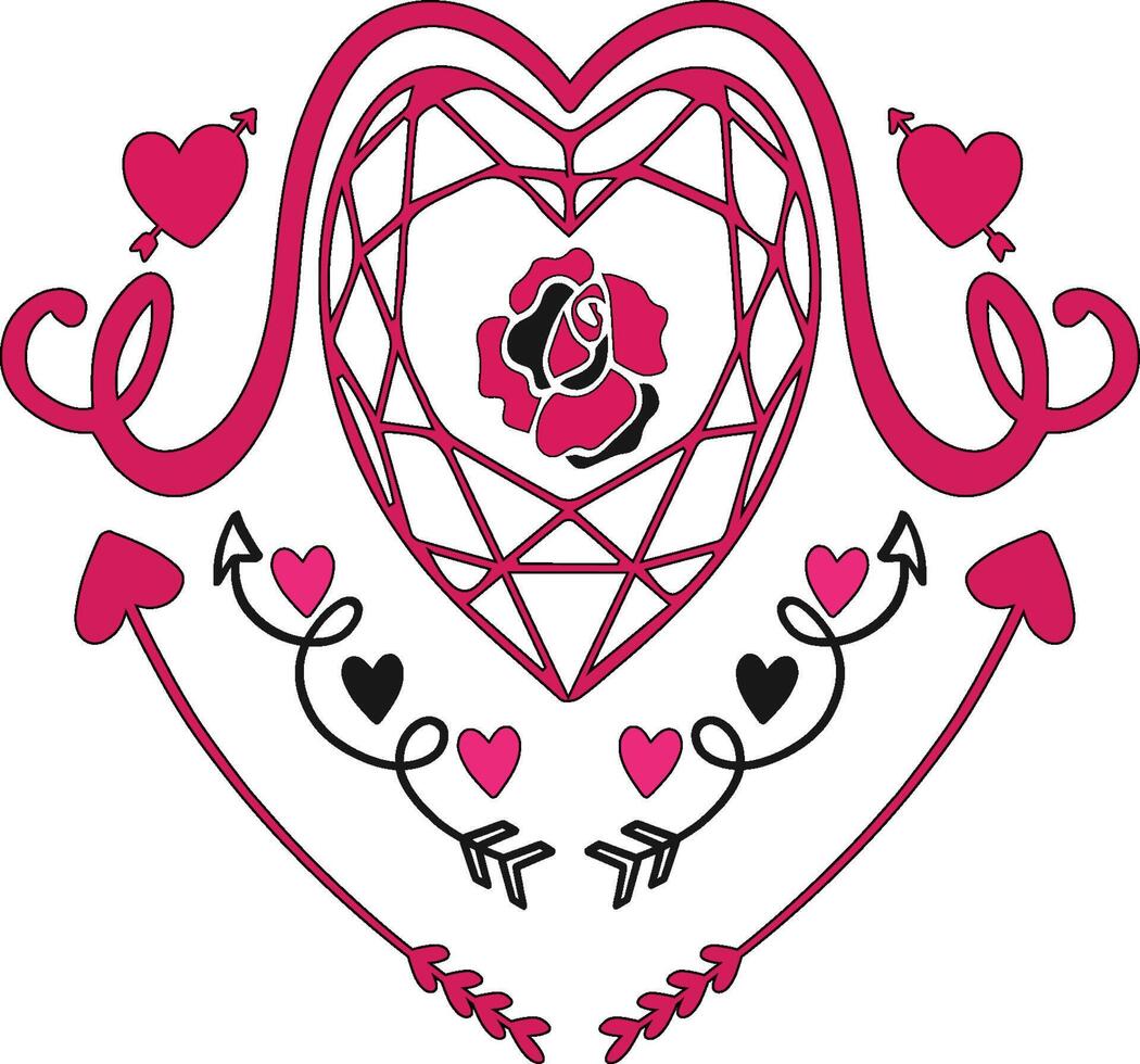 Elegant Valentines Day Heart and Rose Themed T Shirt Design vector