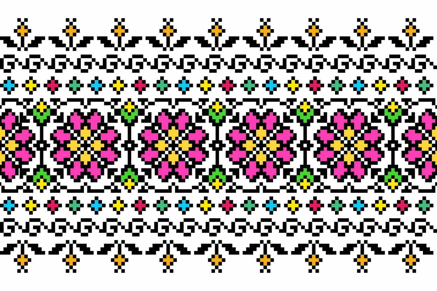 THE SLAVIC UKRAINIAN TRADITIONAL COLORFUL FLORAL CROSS-STITCH SEAMLESS PATTERN BORDER FOR BEAUTIFUL DECORATION vector