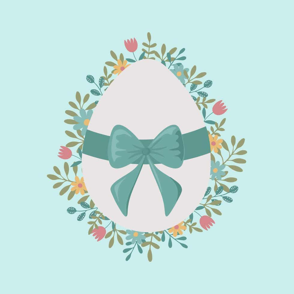 Flower arrangement with Easter egg with bow on mint background vector