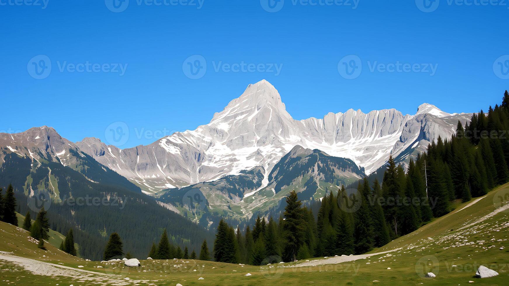 Majestic Mountain Landscape Under Clear Blue Sky photo
