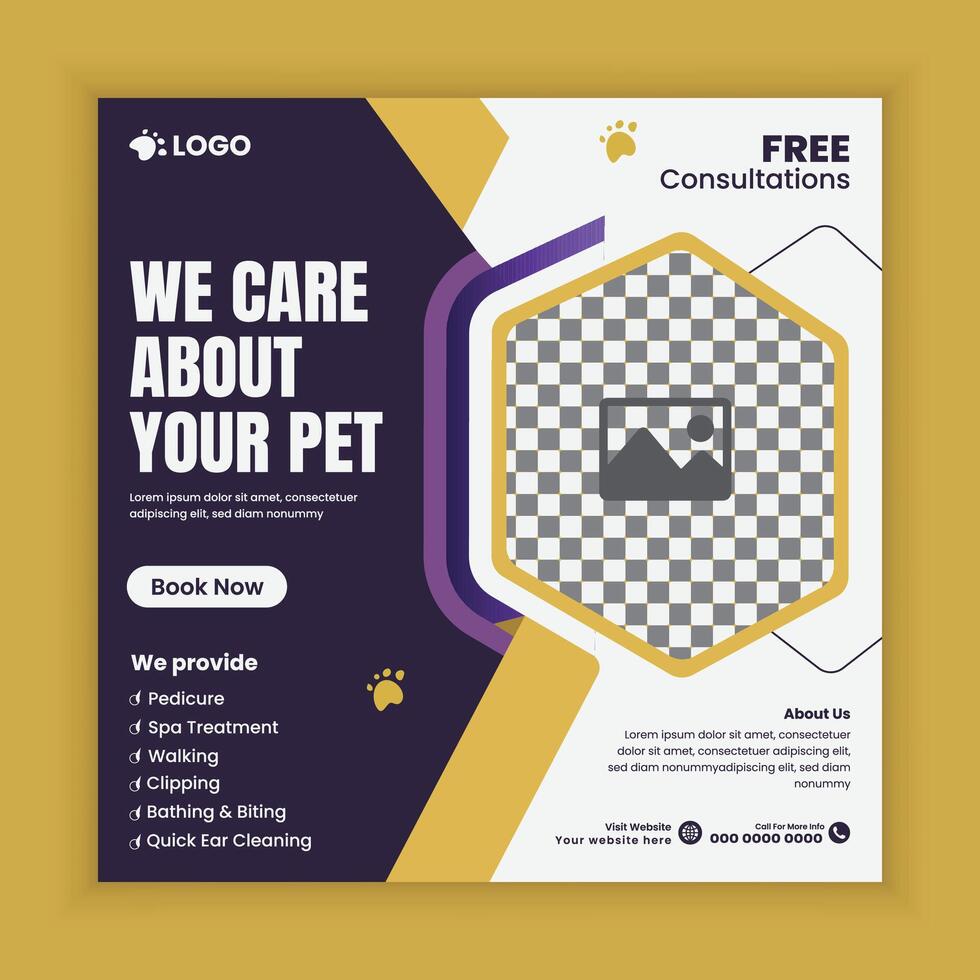 Pet store, Adoption, Food, and Healthcare Service Social Media Post Design or Pet Business Web banner and online Post Square Banner Template vector