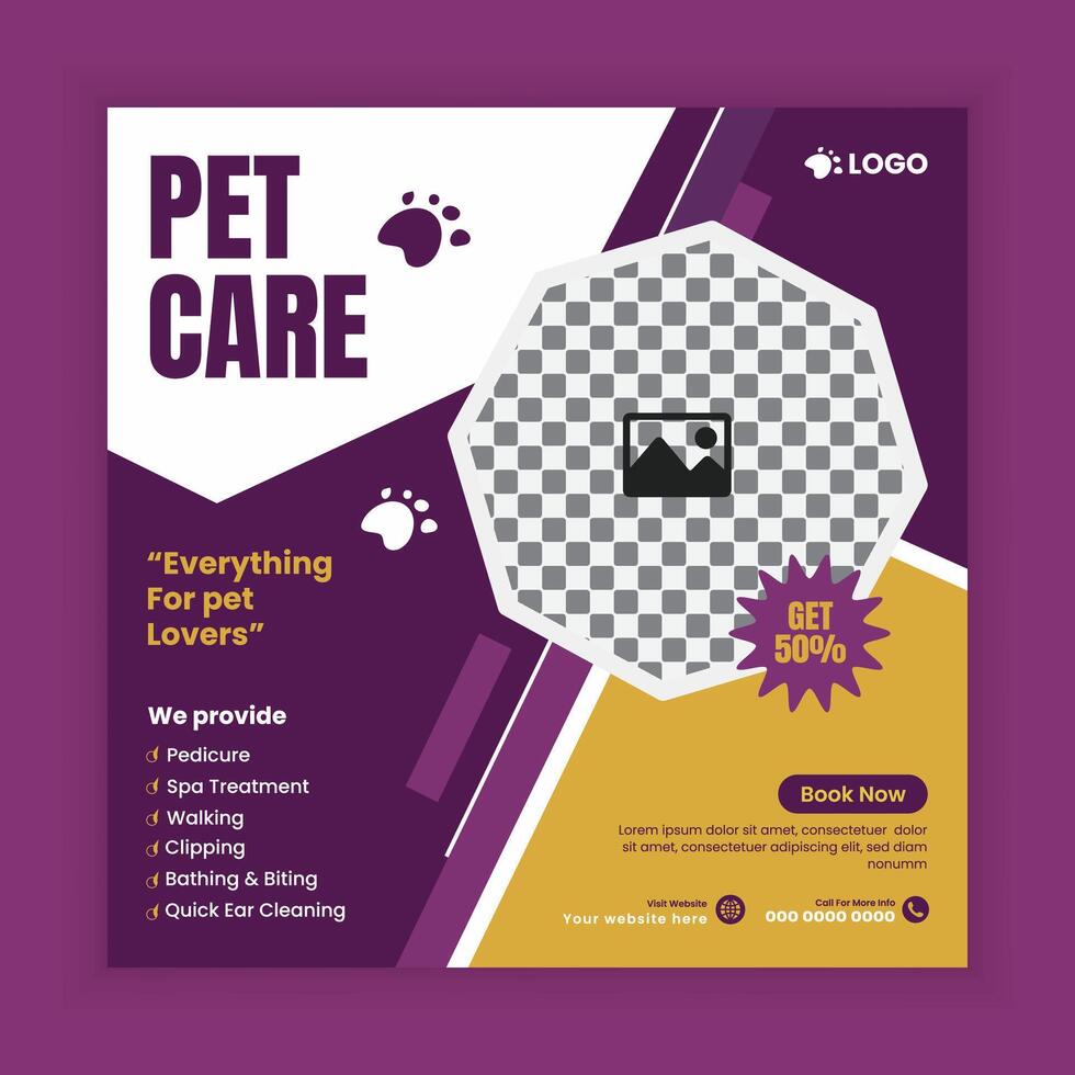 Pet care and food Social Media Post Design or Pet Business Web banner and online Post Square Banner Template vector