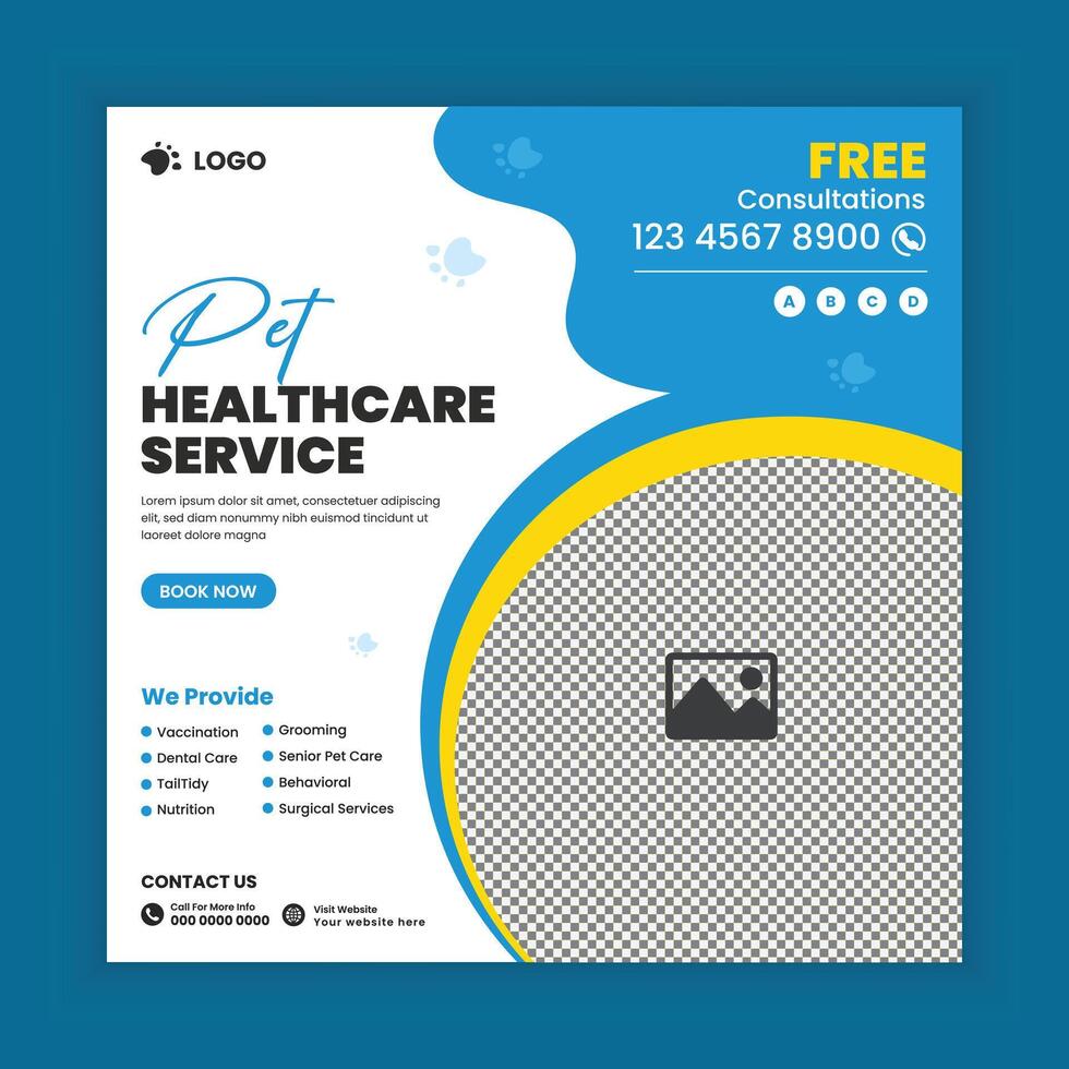 Pet Healthcare center Social Media Post Design or Pet Business Web banner and online Post Square Banner Template vector