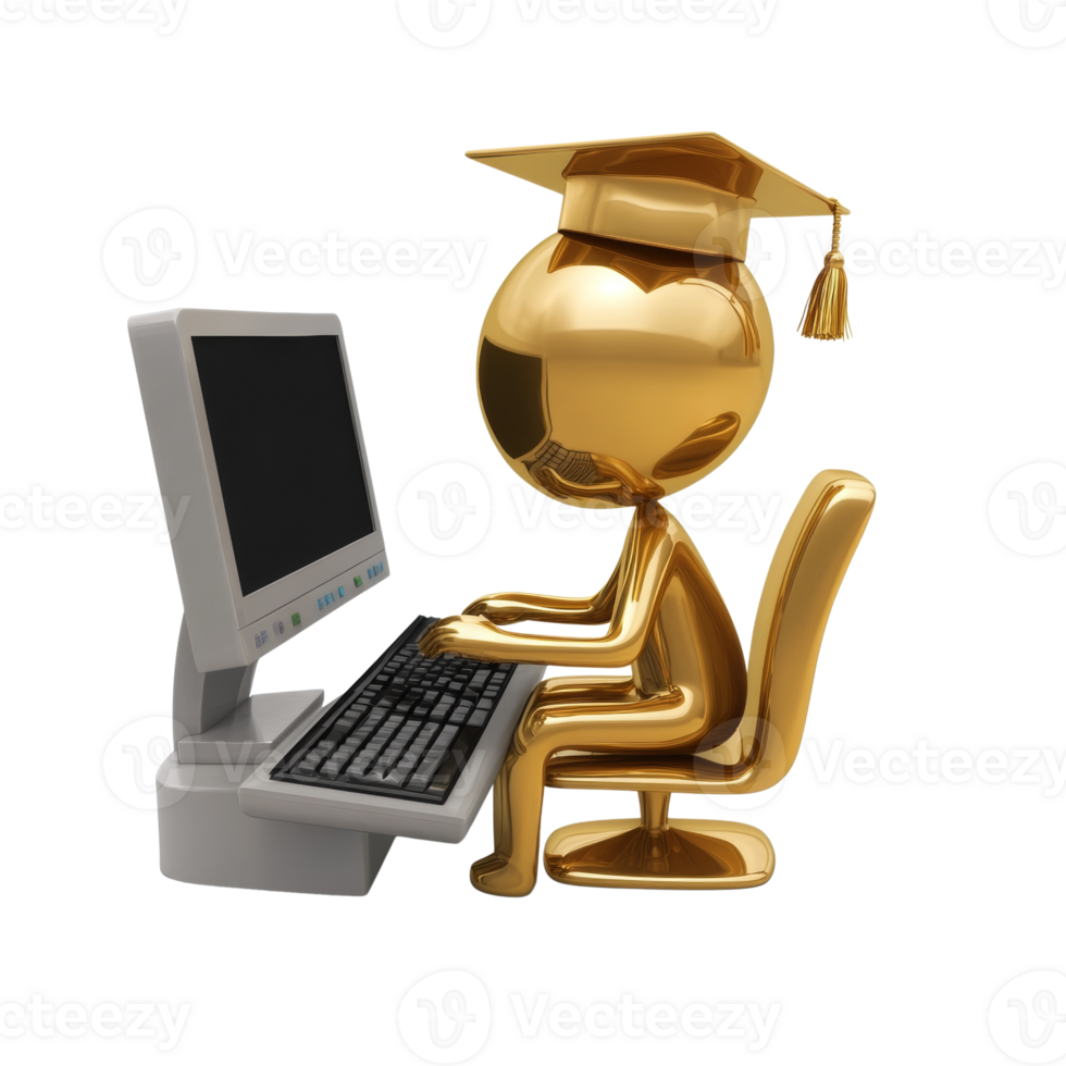 Golden Graduate Uses Computer for Online Learning png