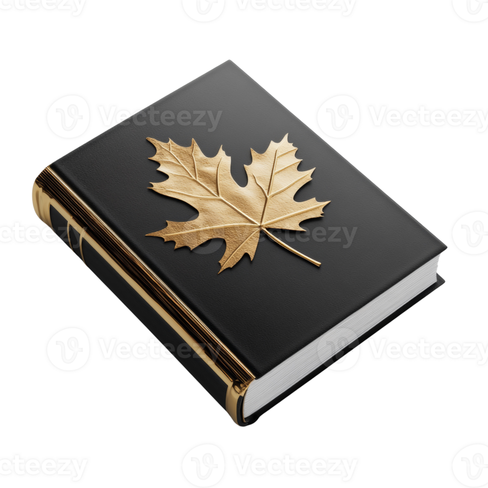 A Black Book Decorated With A Golden Maple Leaf png