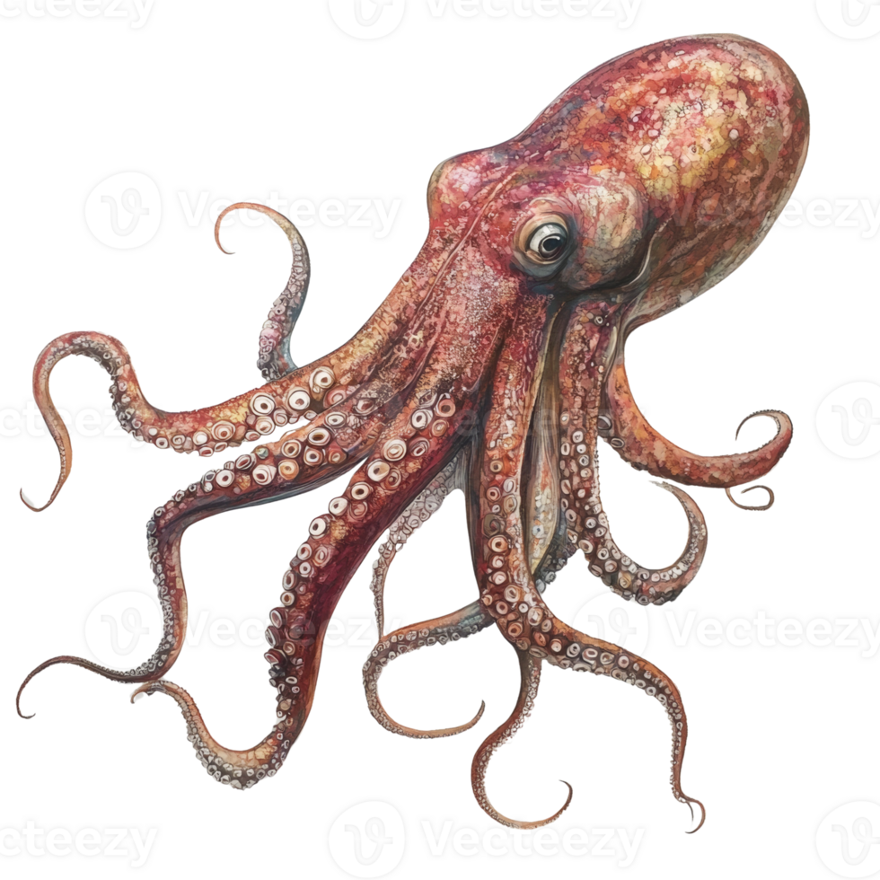 A Detailed Watercolor Painting Of An Octopus png