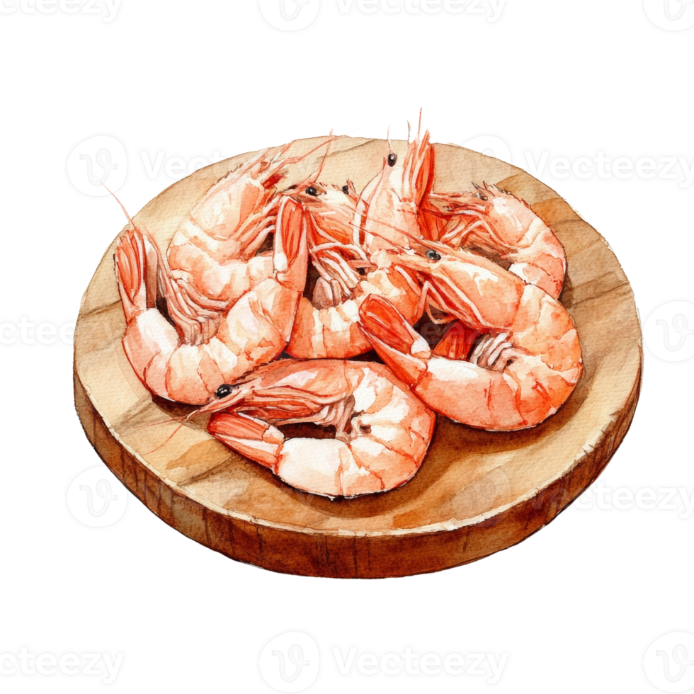 Cooked Shrimp Arranged on a Wooden Board png