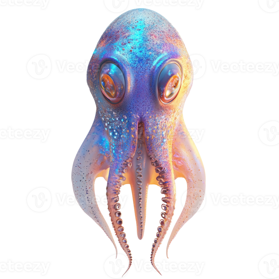 A vibrant iridescent octopus artfully rendered in digital form png