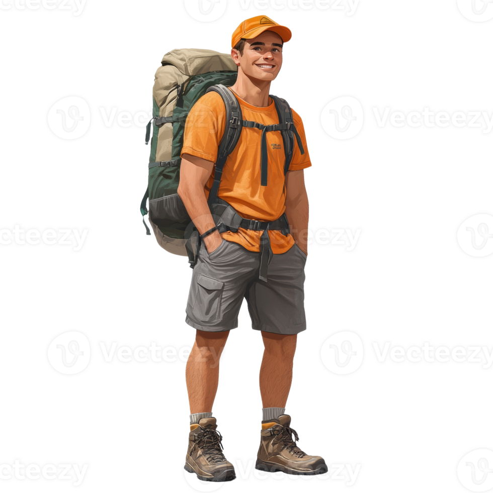 Happy Male Hiker With Backpack Ready For Adventure png