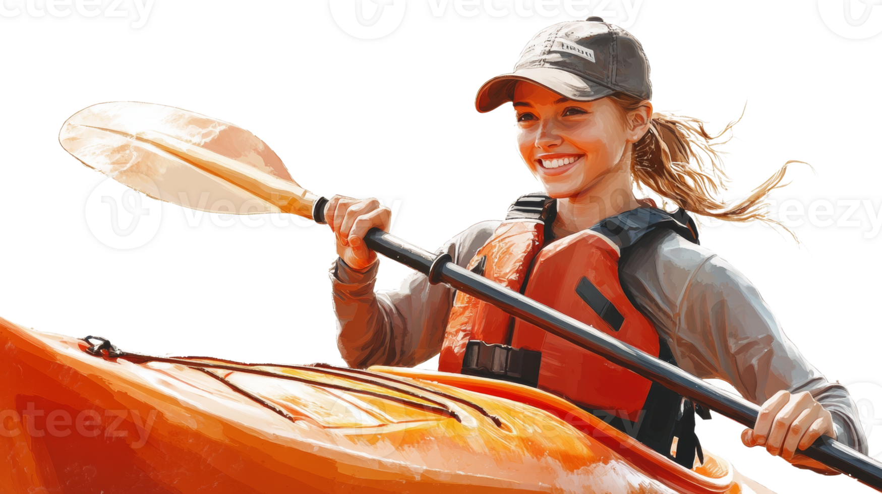 Happy Woman Kayaking on Sunny Day png