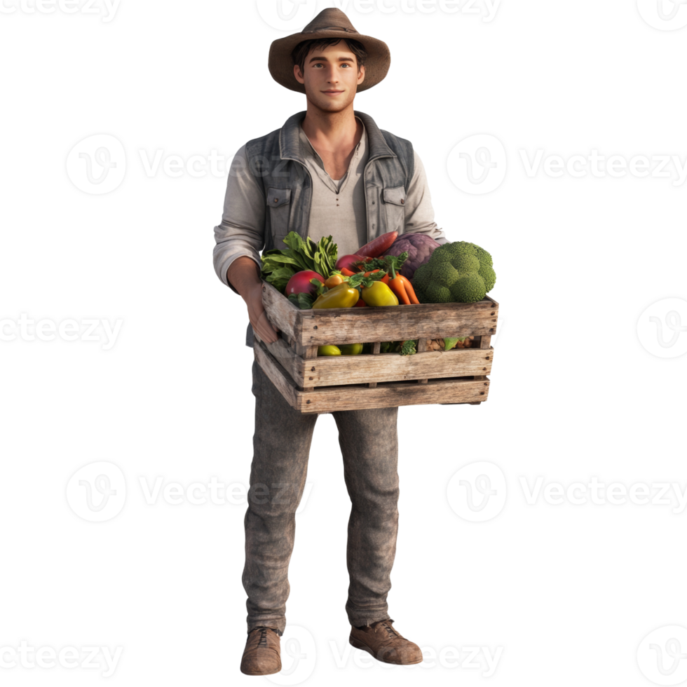 A Farmer Holds A Crate Of Fresh Vegetables png