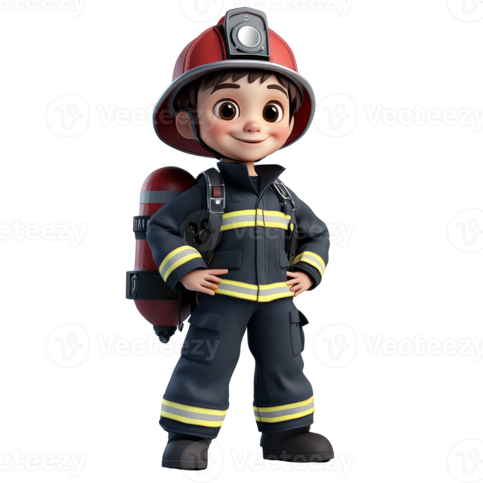 A Cartoon Firefighter Boy Stands Ready For Action png