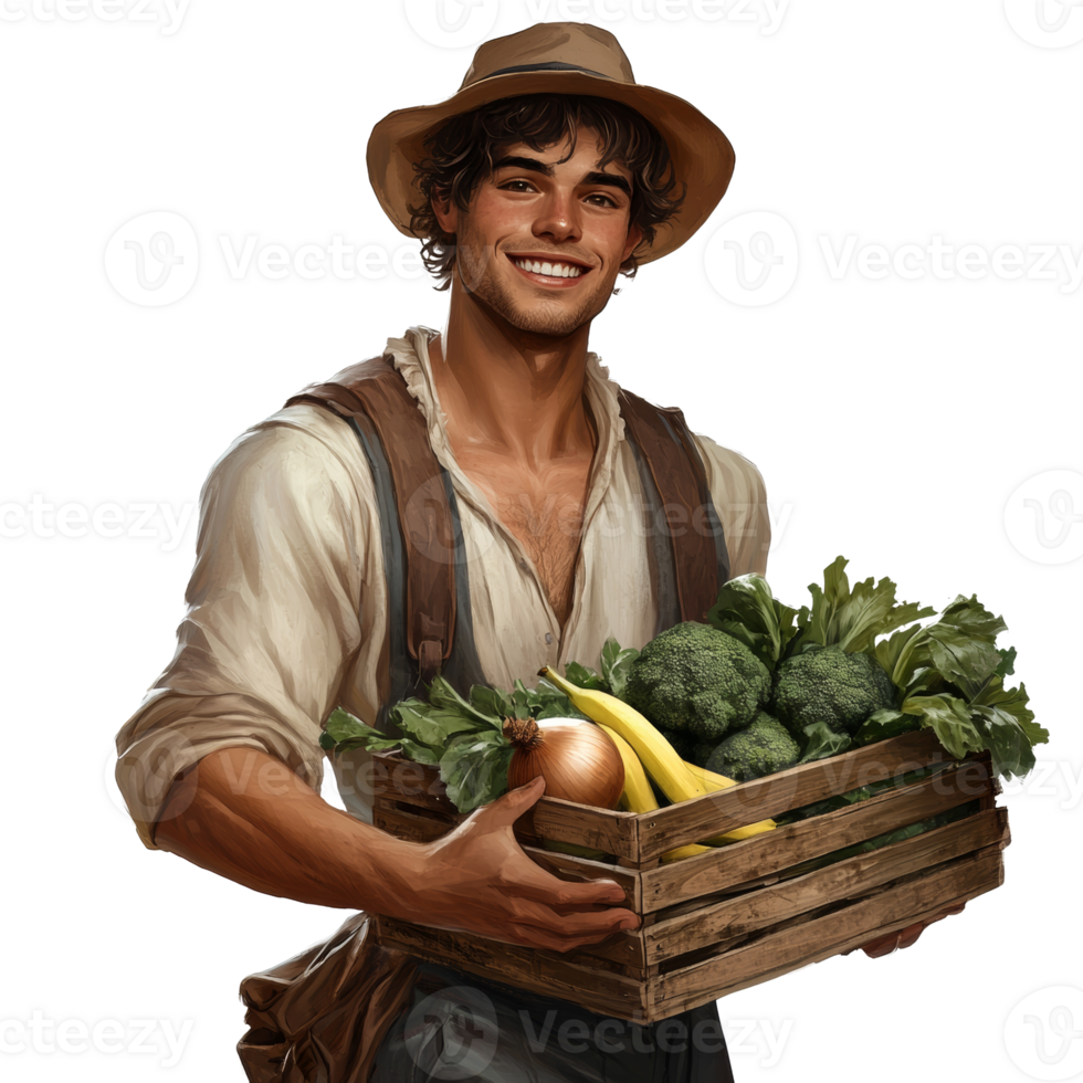 Happy Farmer Carrying Fresh Produce Harvest png