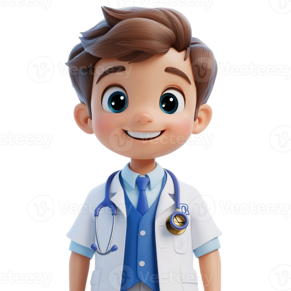 A cheerful young boy cartoon doctor smiles png