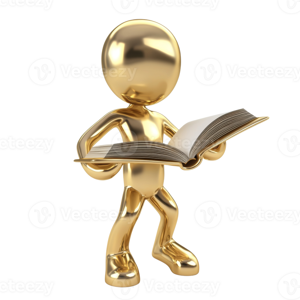 Golden Figure Reading an Open Book png