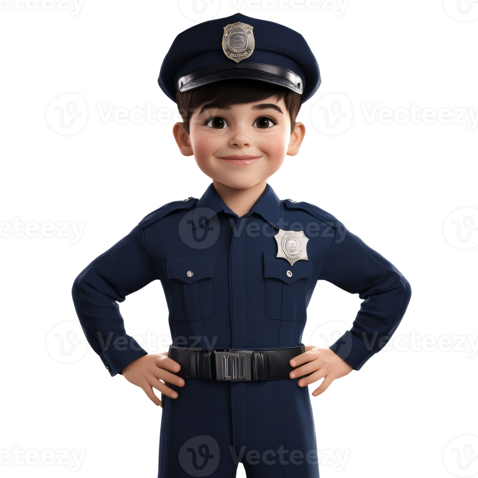 A smiling young boy dressed in a police uniform png