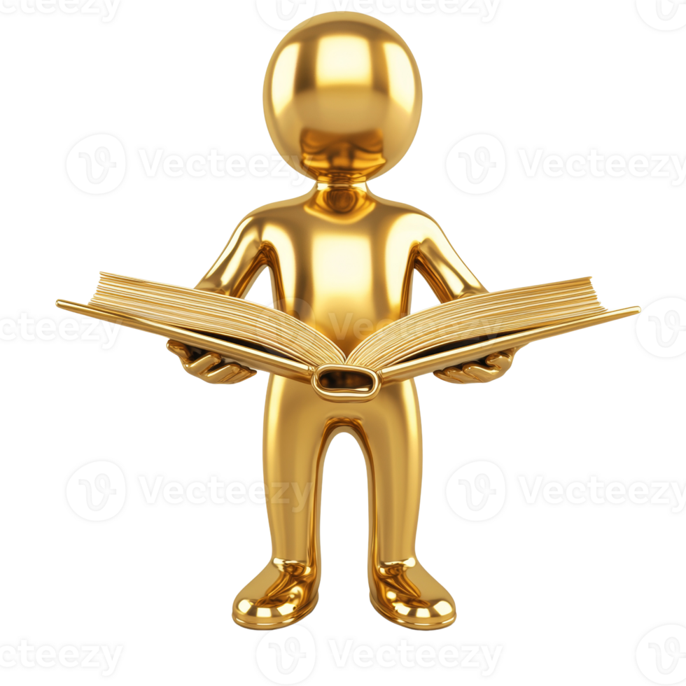 Golden Figurine Holding Open Book Reading Knowledge png