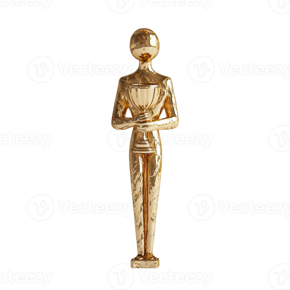Golden Figurine Holds A Victory Cup Award png