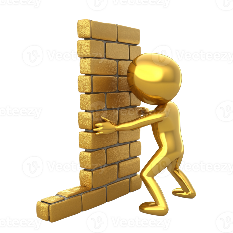 Golden Figure Pushing Against a Brick Wall png