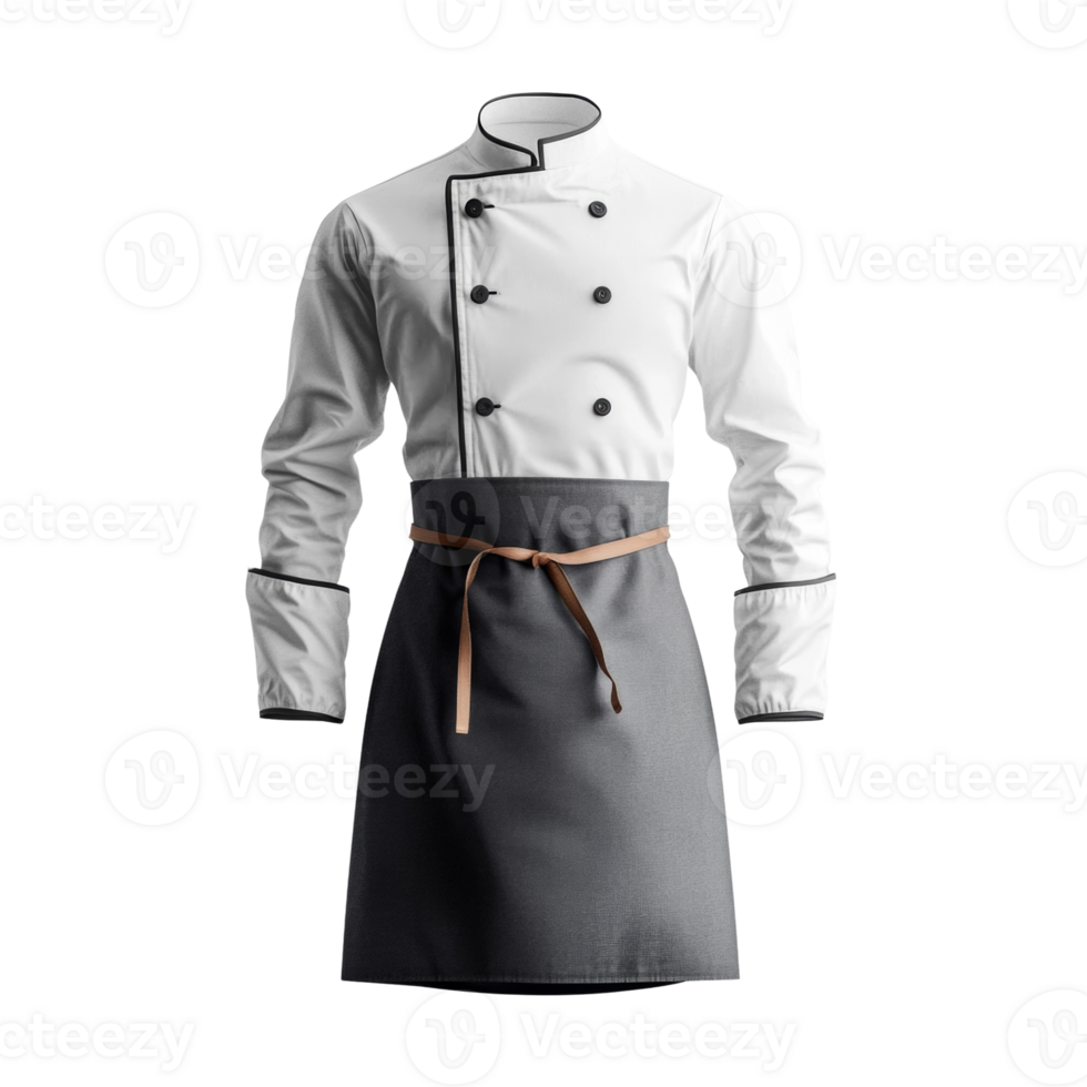 White Chefs Jacket with Gray Apron and Brown Belt png