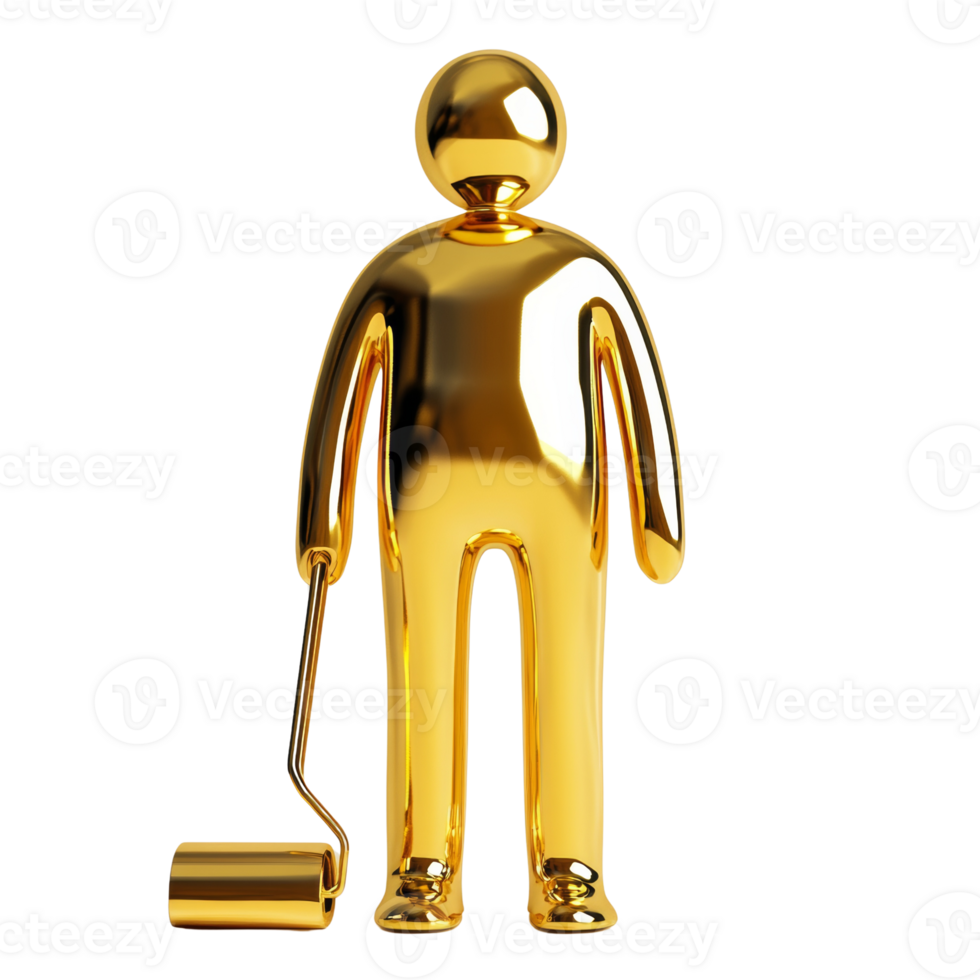 Golden Figure Holding a Paint Roller png