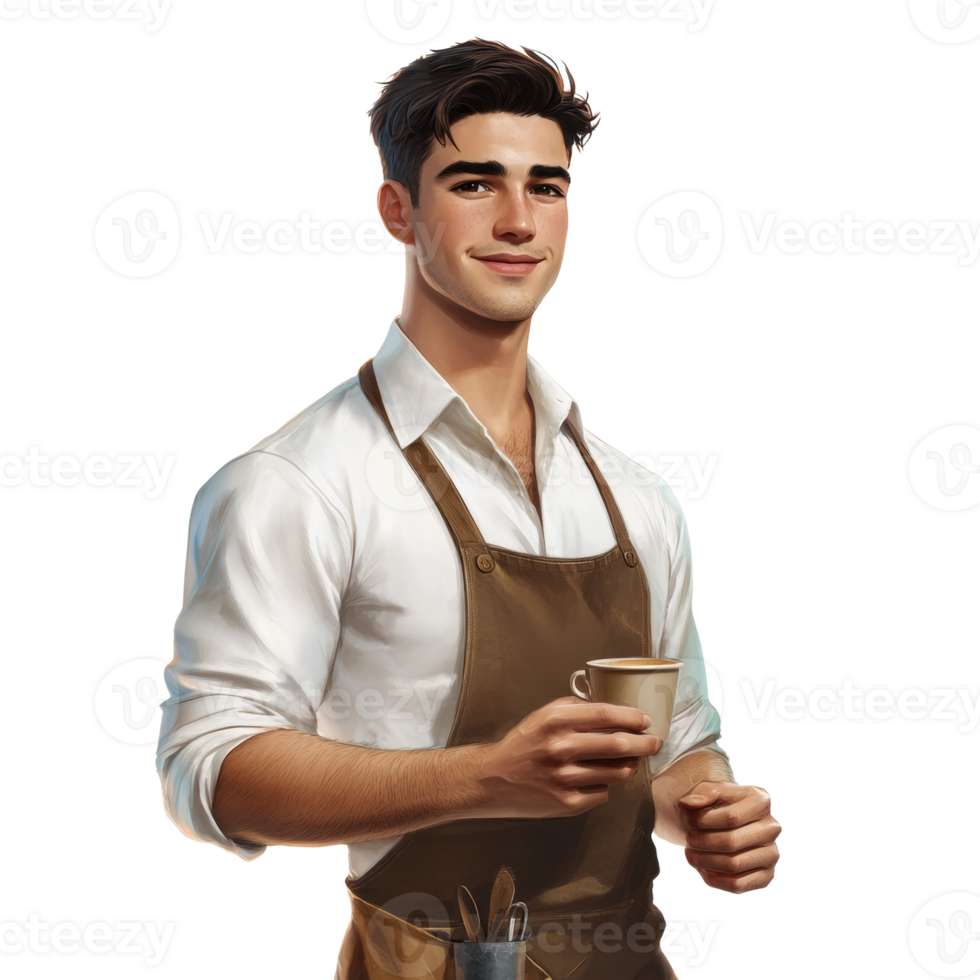 Handsome Barista Holding a Cup of Coffee png