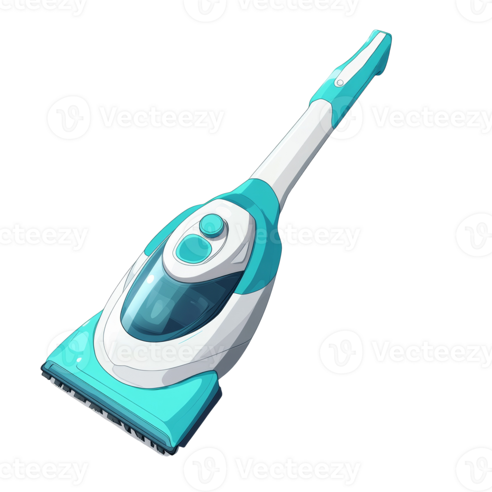 A teal and white handheld steam cleaner is shown png