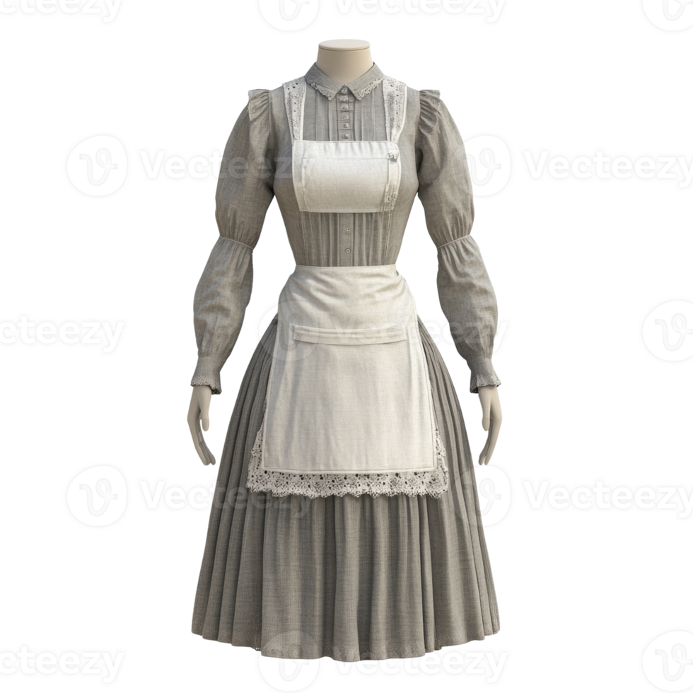 Vintage Maid Dress with Apron and Lace Detailing png