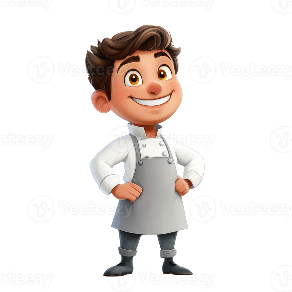 A happy young chef stands proudly in his apron png