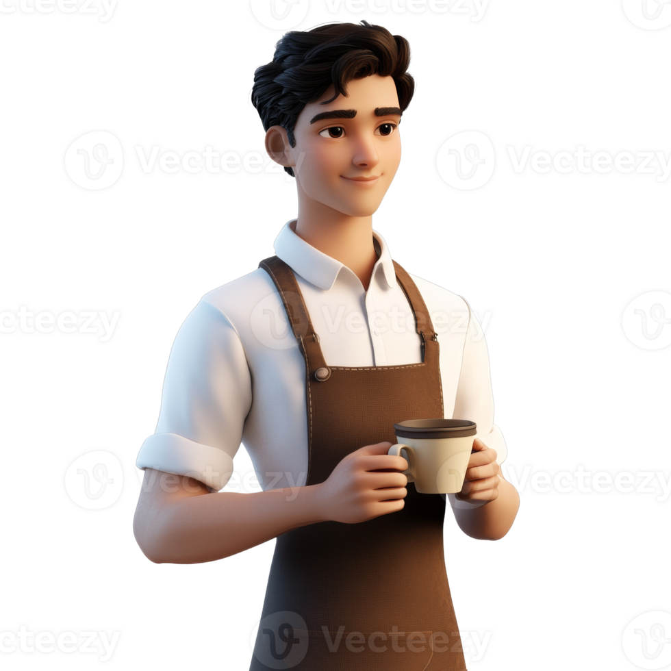 Cartoon Barista Holding a Coffee Cup Smiling png