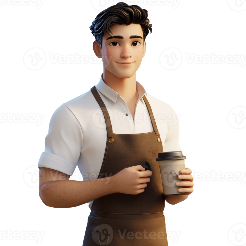 A young male barista holding a coffee cup png