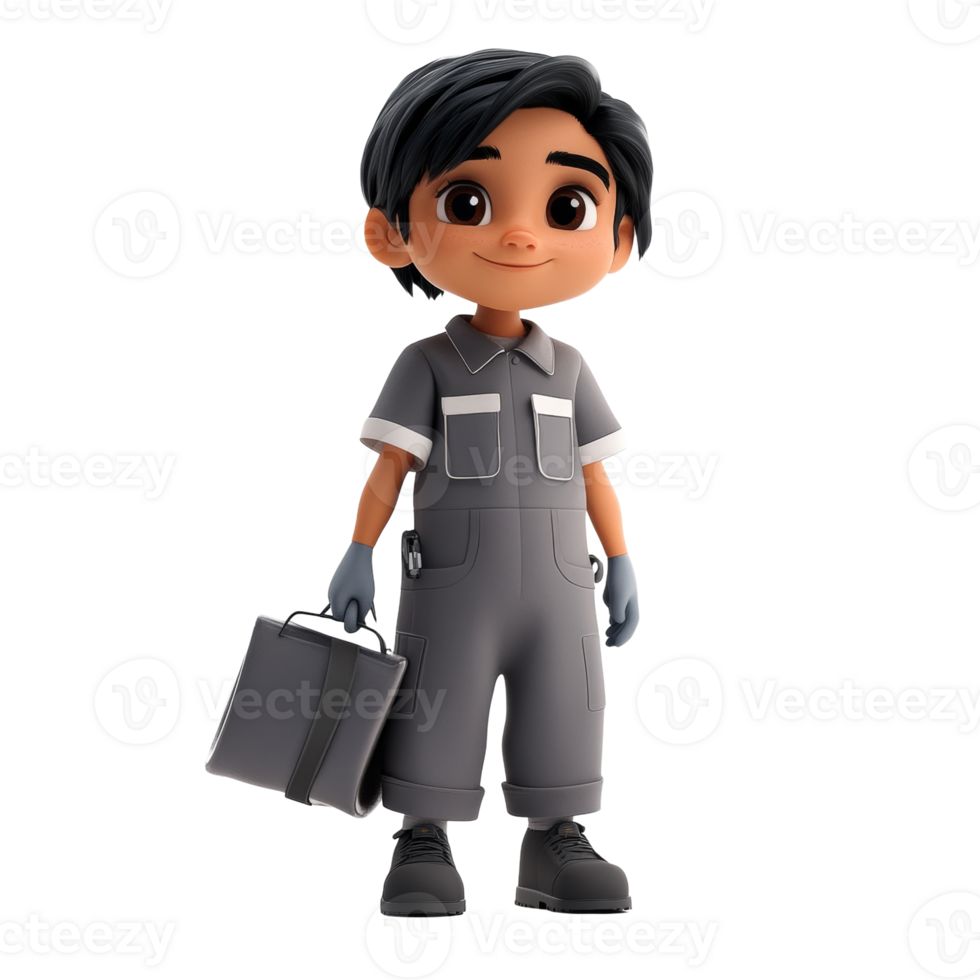 A Cartoon Boy Mechanic Carries His Toolbox png