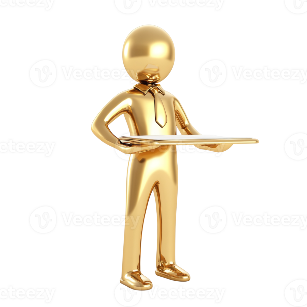 Golden Figure Presenting a Blank Tray png