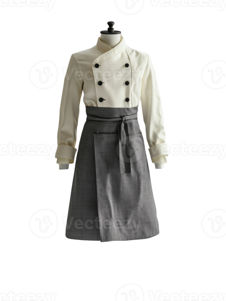 Chefs Jacket and Apron on Display Mannequin png
