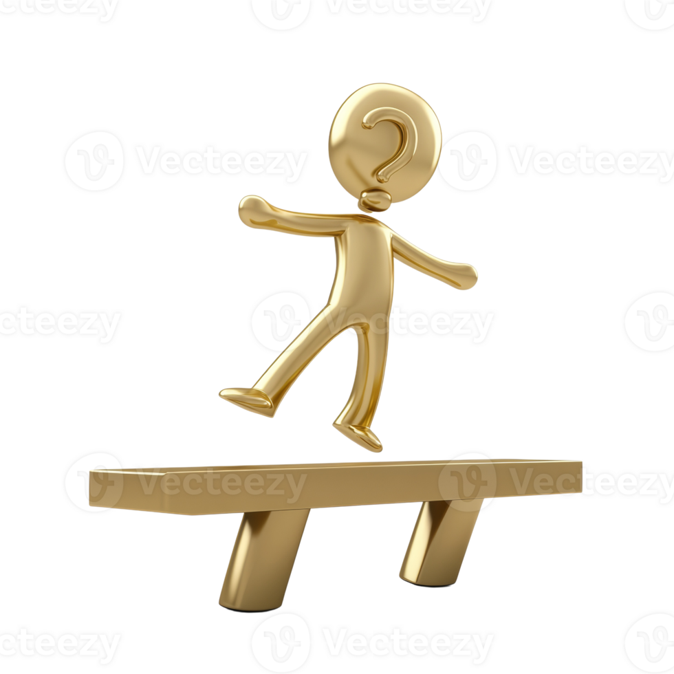 Golden Figure Leaps Over Question Mark Obstacle png