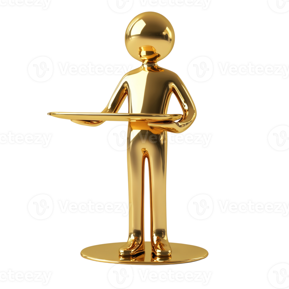 Golden Figure Holding A Tray Serving Presentation png
