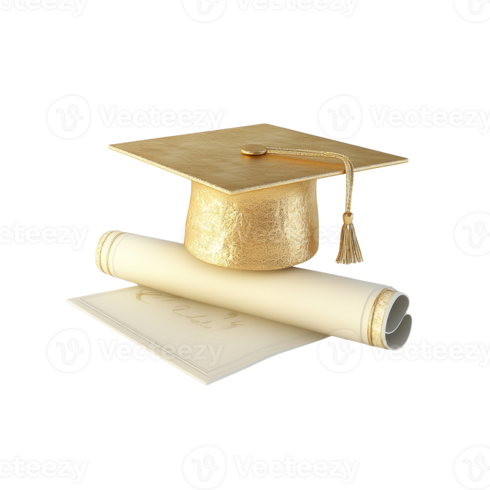 Golden Graduation Cap Atop Rolled Diploma png