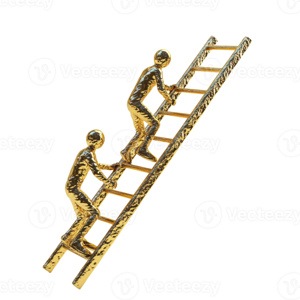 Golden figures ascend a textured golden ladder png