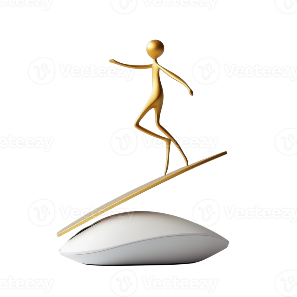 Golden Figure Surfs on a Computer Mouse png