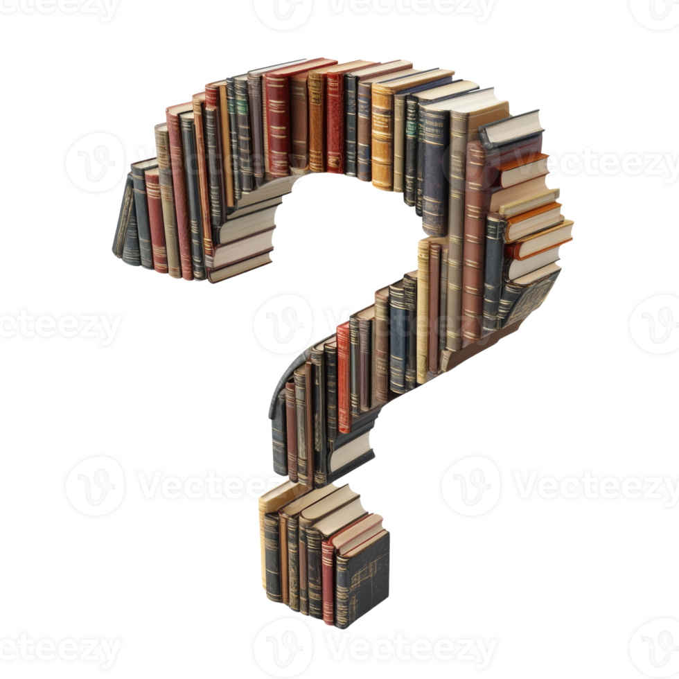 A question mark formed from many old books png