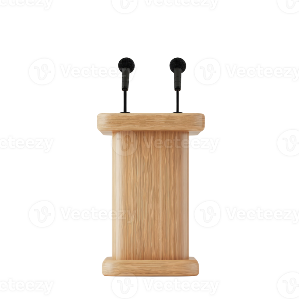 Wooden Podium With Two Microphones For Speaking png