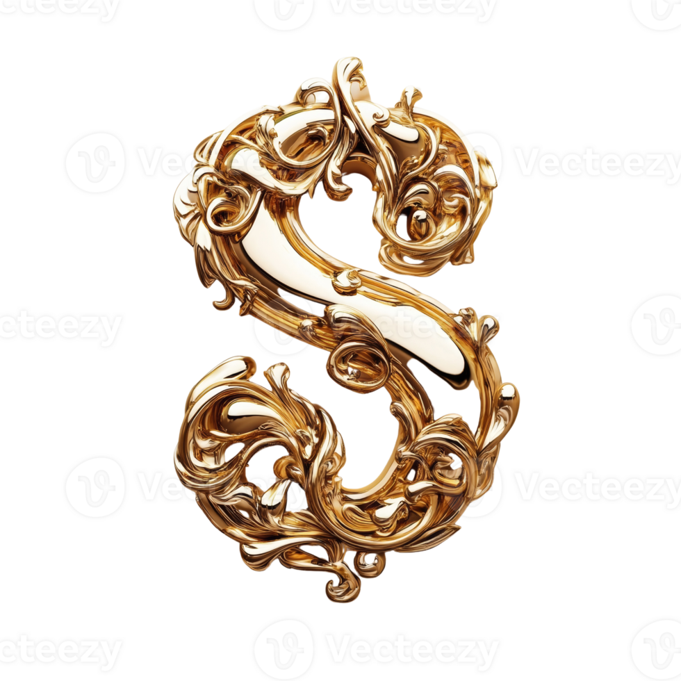 Ornate Golden Letter S with Flourishing Design png